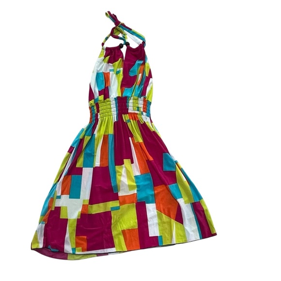 Women’s Boho Multicolor Halter Dress – Pink, Yellow, Orange, Light Blue - Picture 14 of 16